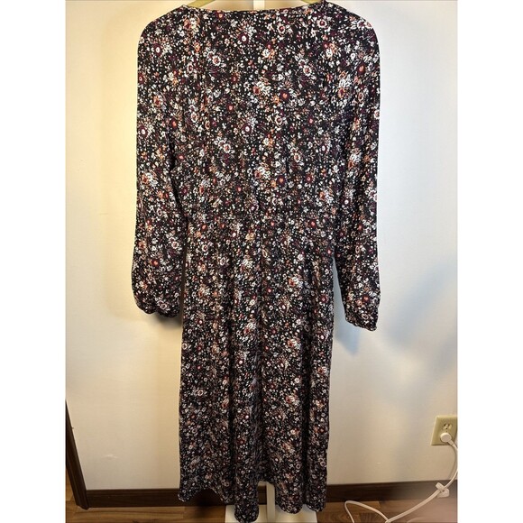 Boho Floral Midi Dress Cottagecore Peasant Prairie Dark Fairy Grunge Flowy L - Picture 6 of 7